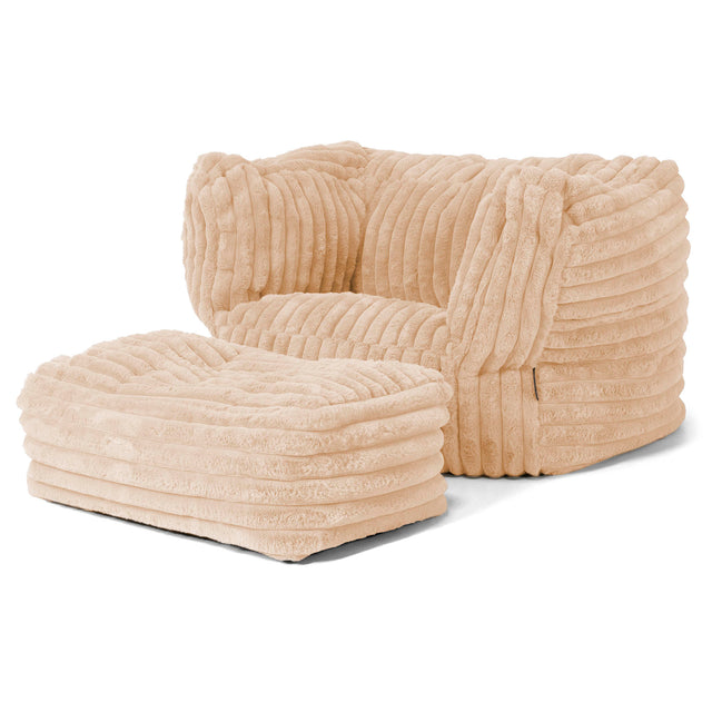 Albert Pouf Fauteuil Design - Velours Côtelé Ultra Pelucheux Pêche 02