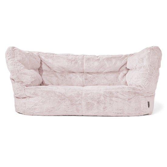 Canapé Pouf Louis 2 places - Fausse Fourrure Lapin Rose Pastel 01
