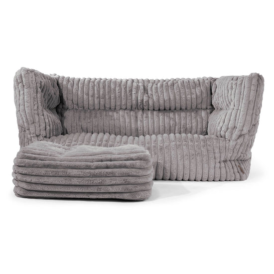 Canapé Pouf Louis 2 places - Velours Côtelé Ultra Pelucheux Gris 02