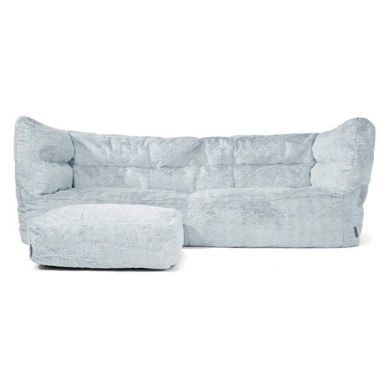 Canapé Pouf Louis 3 places - Fausse Fourrure Lapin Bleu Pastel 02