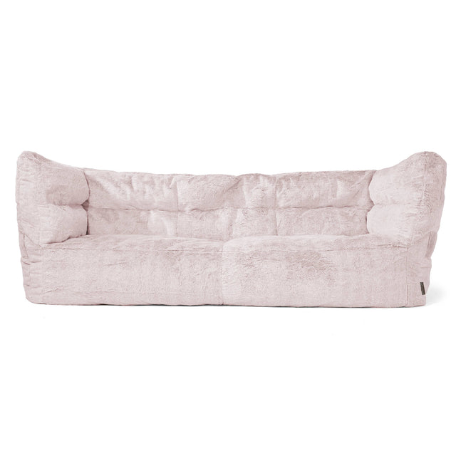 Canapé Pouf Louis 3 places - Fausse Fourrure Lapin Rose Pastel 01