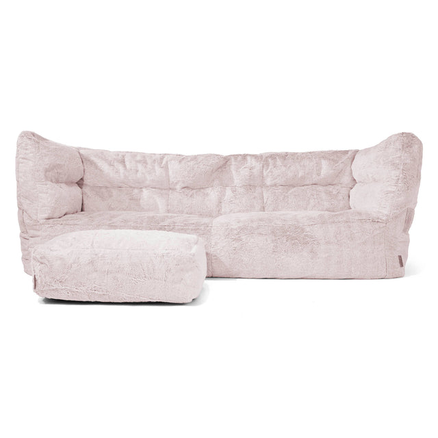 Canapé Pouf Louis 3 places - Fausse Fourrure Lapin Rose Pastel 02