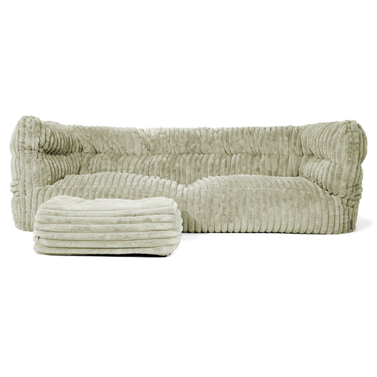 Canapé Pouf Louis 3 places - Velours Côtelé Ultra Pelucheux Vert Sauge 02