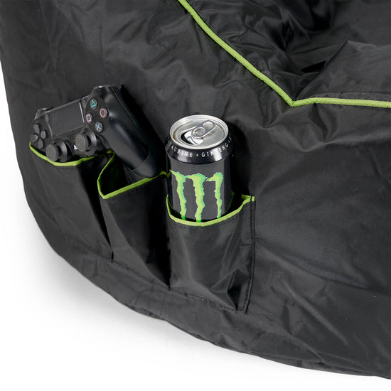 Fauteuil Gaming Pouf Matelassé - Noir / Vert 07