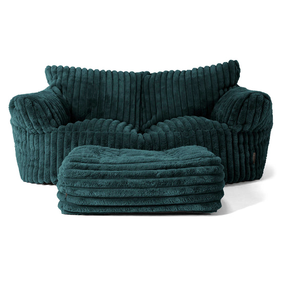 Joséphine Canapé Pouf - Velours Côtelé Ultra Pelucheux Bleu Canard 02