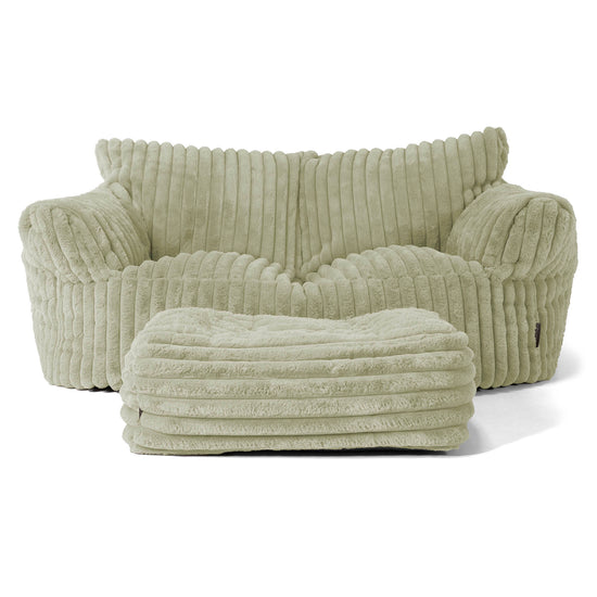 Joséphine Canapé Pouf - Velours Côtelé Ultra Pelucheux Vert Sauge 02