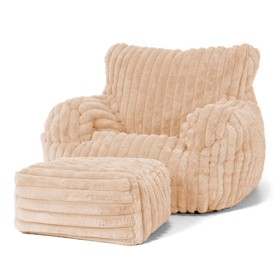 Joséphine Pouf Fauteuil Design - Velours Côtelé Ultra Pelucheux Pêche 02