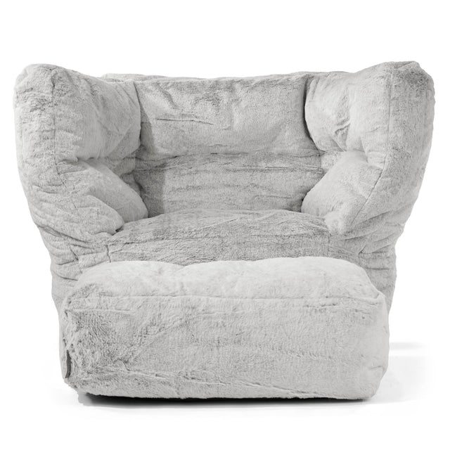 Louis Pouf Fauteuil Design - Fausse Fourrure Lapin Gris clair 02