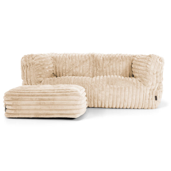 Canapé Pouf Albert 2 places - Velours Côtelé Ultra Pelucheux Crème 02