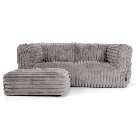 Canapé Pouf Albert 2 places - Velours Côtelé Ultra Pelucheux Gris 02