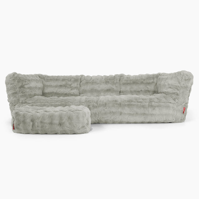 Canapé Pouf Albert 3 places - Fausse Fourrure à Bulles Vert Sauge 02
