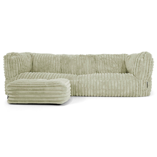 Canapé Pouf Albert 3 places - Velours Côtelé Ultra Pelucheux Vert Sauge 02