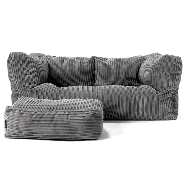 Canapé Pouf Albert 2 places - Côtelé Gris Ardoise 02