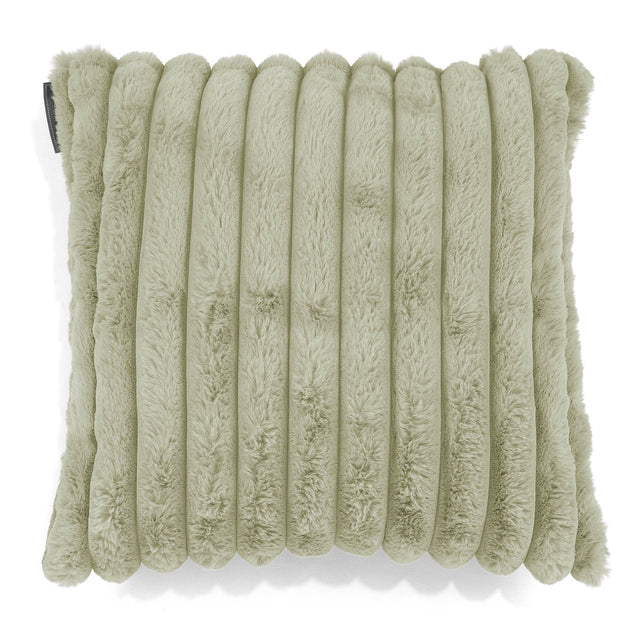 Housse de Coussin 47 x 47cm - Velours Côtelé Ultra Pelucheux Vert Sauge 01