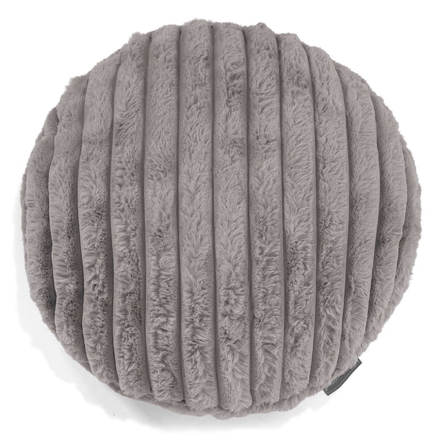 Housse de Coussin Rond 50cm - Velours Côtelé Ultra Pelucheux Gris 01