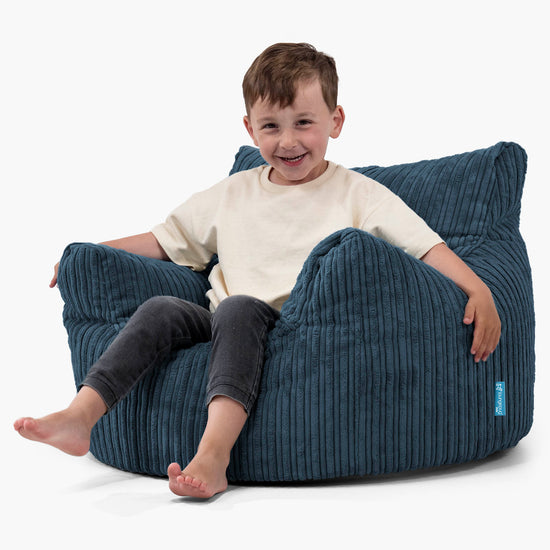 Fauteuil Pouf Enfant 3-8 ans - Côtelé Bleu Marine 02