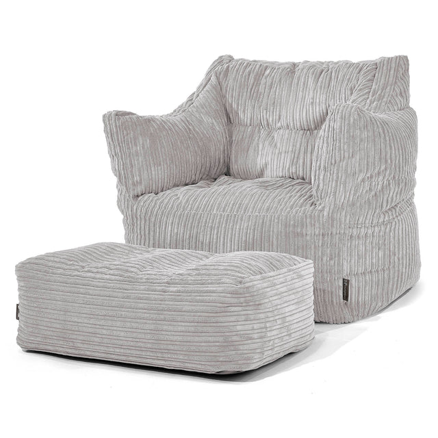 Fauteuil Pouf Victor - Côtelé Gris Argent 02