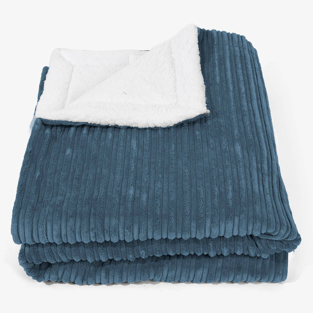 Grand Plaid / Couverture Sherpa 140 x 200cm - Côtelé Bleu Marine 01