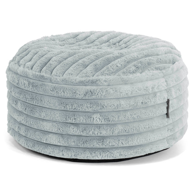 Grand Repose-pied Rond - Velours Côtelé Ultra Pelucheux Bleu Dragé 01
