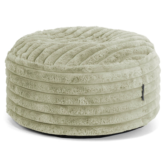 Grand Repose-pied Rond - Velours Côtelé Ultra Pelucheux Vert Sauge 01