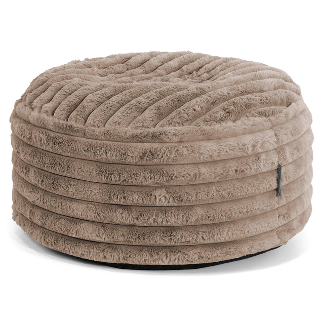Grand Repose-pied Rond - Velours Côtelé Ultra Pelucheux Vison 01