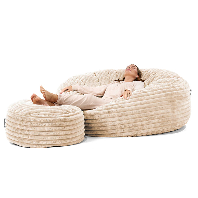 Canapé Pouf Géant Grande Mammouth - Velours Côtelé Ultra Pelucheux Crème