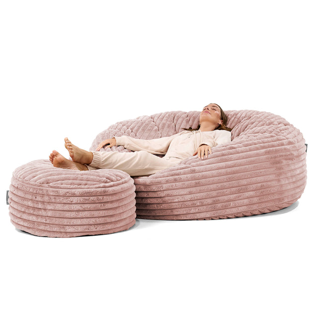 Canapé Pouf Géant Grande Mammouth - Velours Côtelé Ultra Pelucheux Rose Pastel