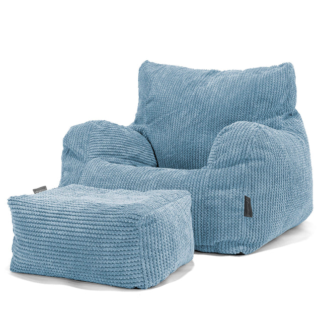 Joséphine Pouf Fauteuil Design - Pompon Bleu Ciel 02
