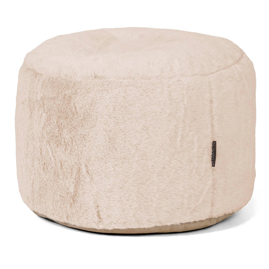 Petit Repose-pieds Rond - Fausse Fourrure Lapin Blanc 01