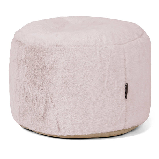 Petit Repose-pieds Rond - Fausse Fourrure Lapin Rose Pastel 01