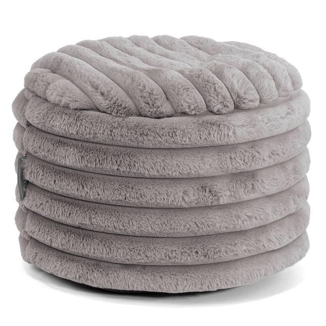 Petit Repose-pieds Rond - Velours Côtelé Ultra Pelucheux Gris 01