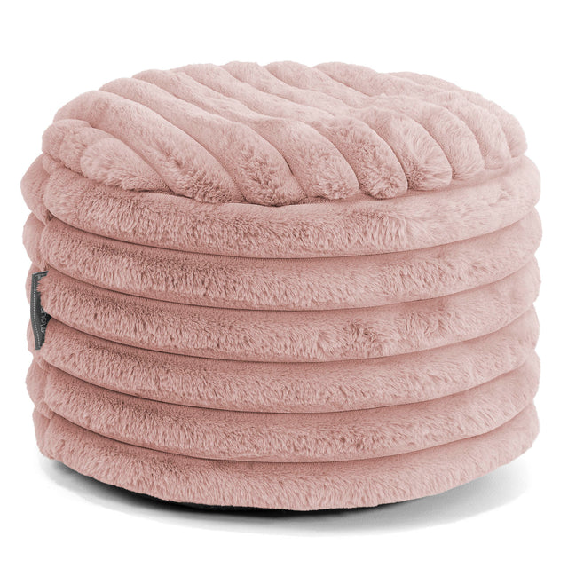Petit Repose-pieds Rond - Velours Côtelé Ultra Pelucheux Rose Pastel 01
