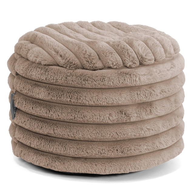Petit Repose-pieds Rond - Velours Côtelé Ultra Pelucheux Vison 01