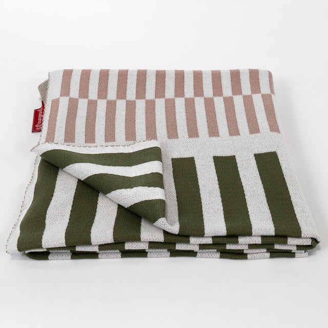 Couverture / Plaid - Tricoté Rayure Vert 03