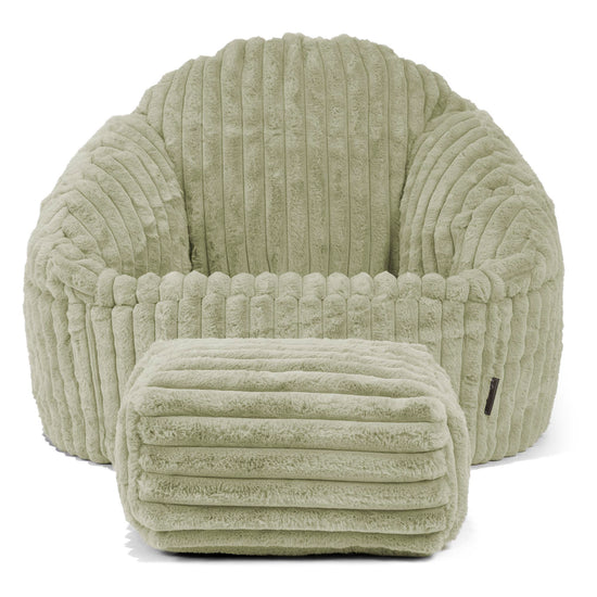 Pouf Chaise Bubble - Velours Côtelé Ultra Pelucheux Vert Sauge 02