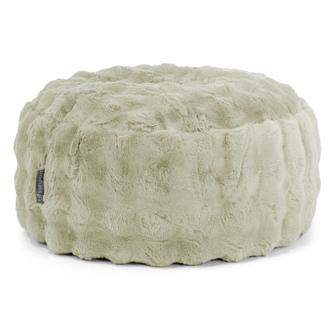 Pouf Design Rond - Fausse Fourrure à Bulles Vert Sauge 01