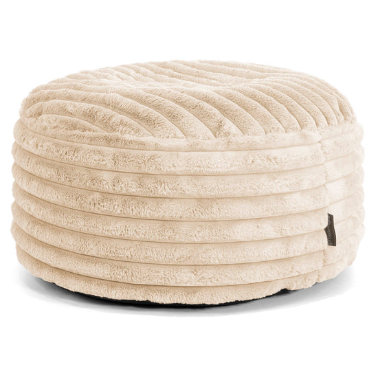 Pouf Design Rond - Velours Côtelé Ultra Pelucheux Crème 01