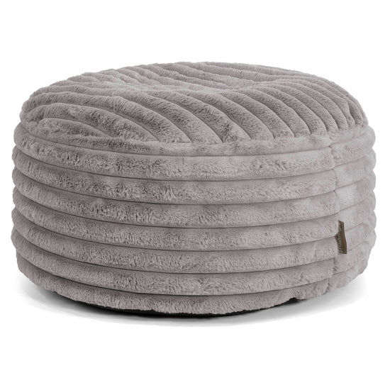 Pouf Design Rond - Velours Côtelé Ultra Pelucheux Gris 01