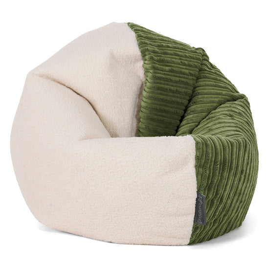 Flexforma Pouf Rond pour Tout-Petit 1-3 ans - Bouclé & Côtelé Vert Forêt 02
