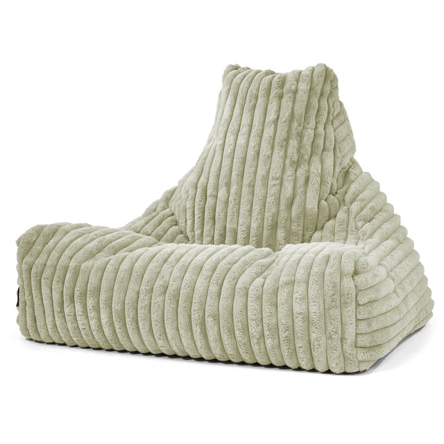Pouf Fauteuil Relax - Velours Côtelé Ultra Pelucheux Vert Sauge 01