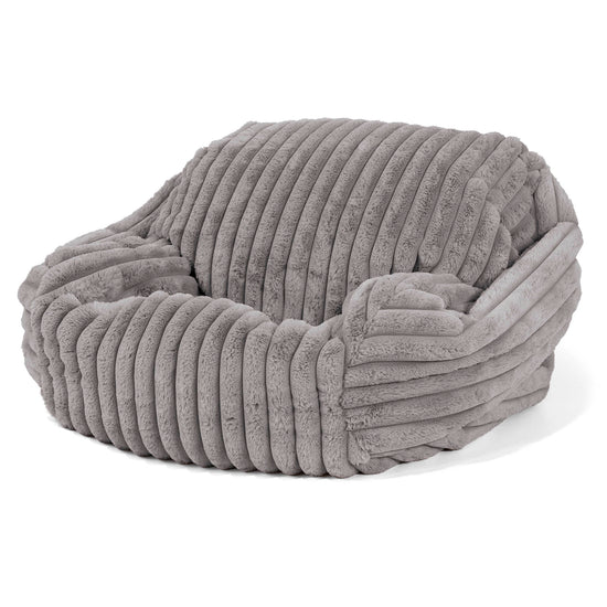 Pouf Fauteuil Sabine - Velours Côtelé Ultra Pelucheux Gris 01