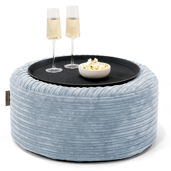 Pouf Ottoman avec Plateau - Côtelé Bébé Bleu 01