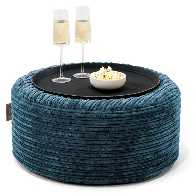 Pouf Ottoman avec Plateau - Côtelé Bleu Marine 01