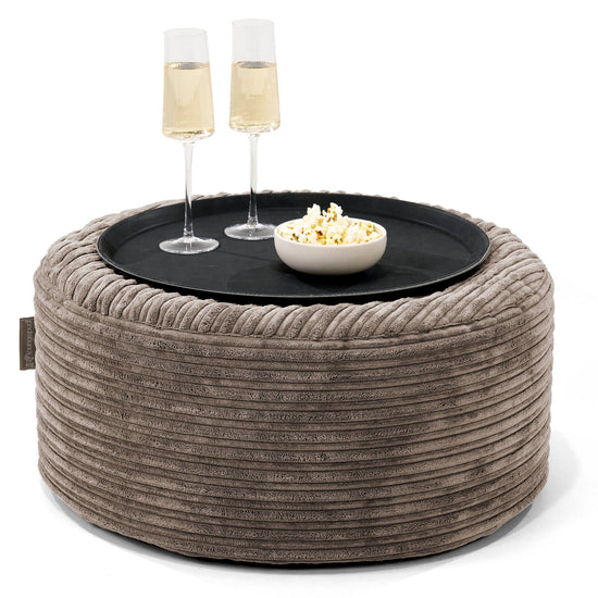 Pouf Ottoman avec Plateau - Côtelé Grège 01