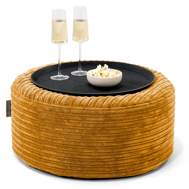 Pouf Ottoman avec Plateau - Côtelé Miel doré 01
