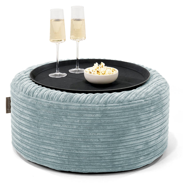 Pouf Ottoman avec Plateau - Côtelé Verte Menthe 01