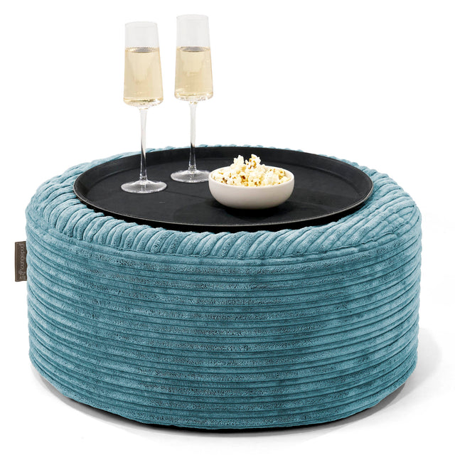 Pouf Ottoman avec Plateau - Côtelé Mer Égée 01