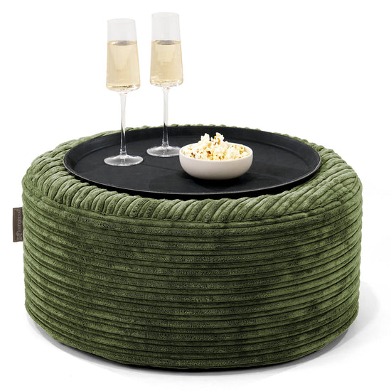 Pouf Ottoman avec Plateau - Côtelé Vert Forêt 01