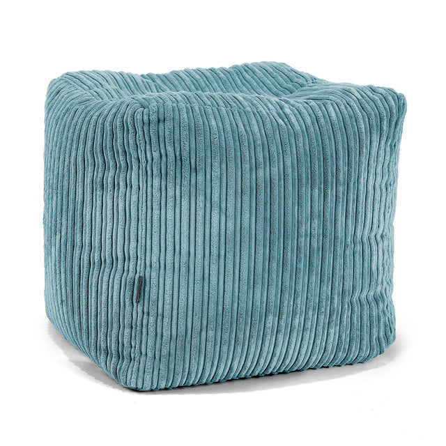 Pouf Repose-pieds Cube - Côtelé Mer égée 01