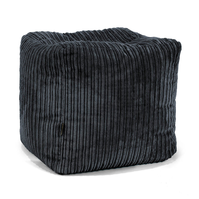 Pouf Repose-pieds Cube - Côtelé Noir 01